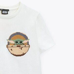 * NEW Zara x STAR WARS Cross Stitch Mandalorian White Cotton T-Shirt Size S